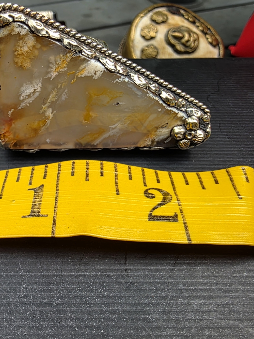 Triangular Yellow Agate Statement Ring - Handcrafted Silver - Picture 2 of 2